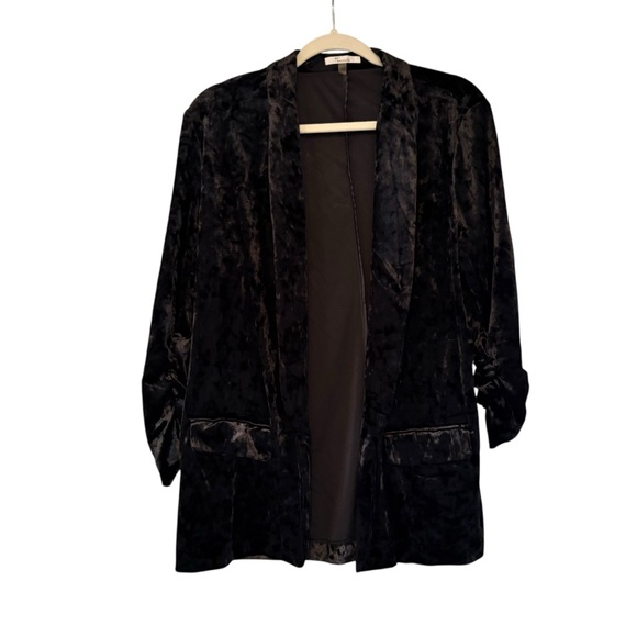89th & Madison Black Crushed Velvet Open Front Blazer Cinched Sleeve Cuffs, Sz L - Picture 10 of 14